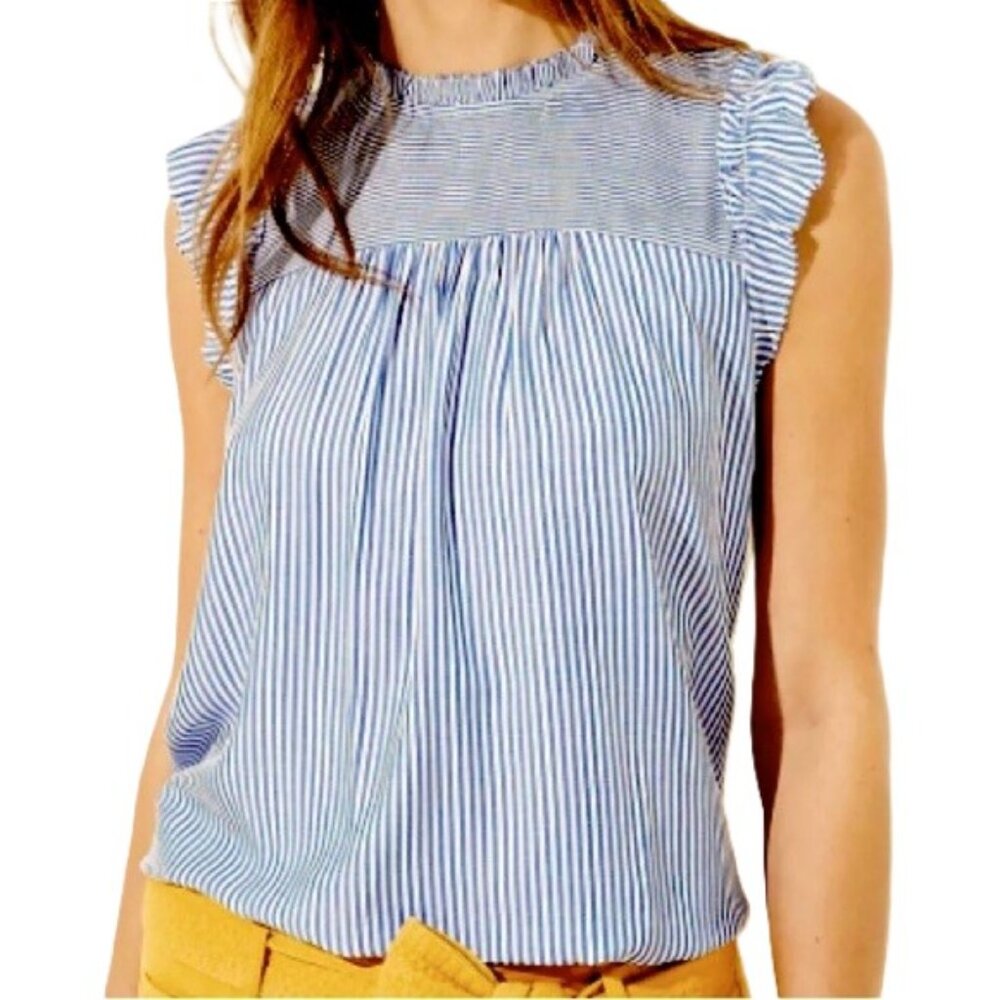 LOFT Sleeveless Blouse Nautical Stripes Light Blue and White Stripes Womens XL